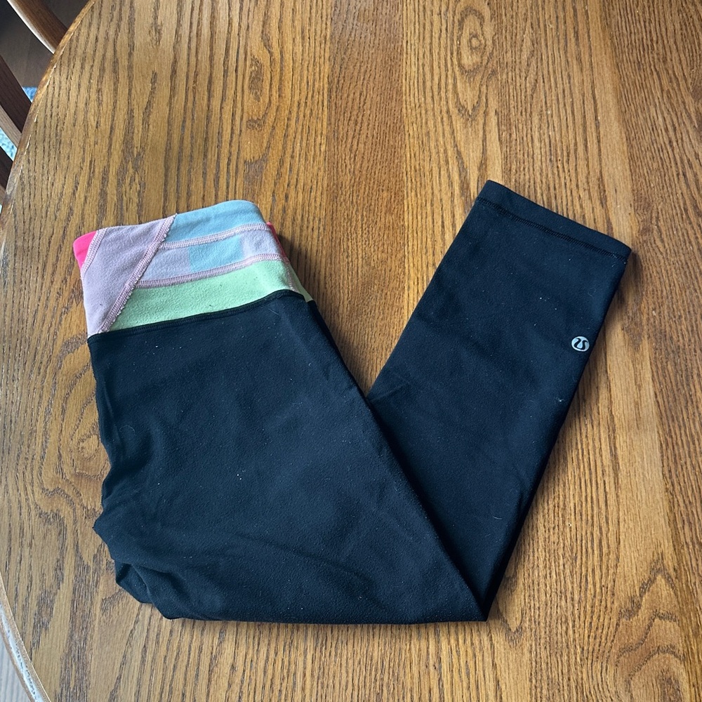 Lululemon Black Leggings with Multicolor Waistband